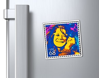 Imán con sellos de Janice Joplin: Decoración retro para el hogar