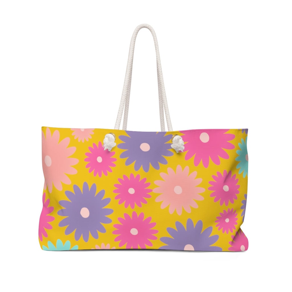 Bright Floral Beach Bag Weekender Tote Bag Art Gifts Etsy Ireland