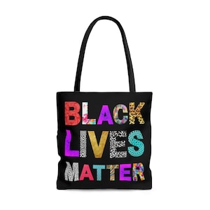Black Lives Matter, Designer Tote Bag, BLM Art, Black Heritage Inspirational Gifts, , Unisex Gift