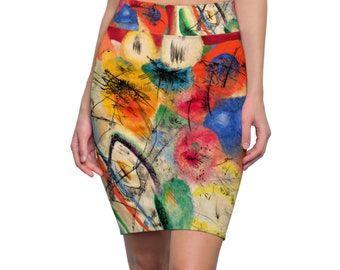 Masters of Art to Wear, Vasily Kandinsky Famous Art Work Wearables, Women's Fitted Pencil Skirt