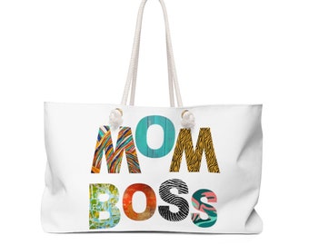 Mom Boss Weekender Tote Bag: Abstract Floral Geometric Design, Sustainable Gift for Mom