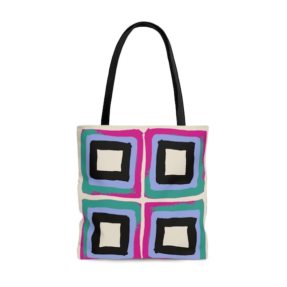 Modern Colorful Square Motif Designer Tote Bag. Sustainable 