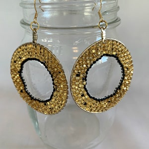 Gold hoop earring, beaded hoop earring, boho beaded earring, gold boho earring, beaded gold hoop earring, gold earring, beaded earring