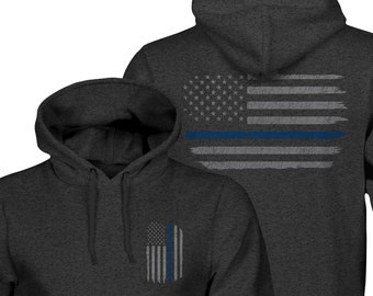 Thin Blue Line Flag Hoodie | Red Line Flag Hoodie | Support Police Firefighters First Responders | US Flag Shirt | USA Hoodie