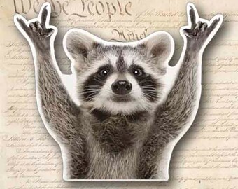 Funny and Cute Rock On Raccoon sticker Decal Sticker 4.25" Wide Vinyl