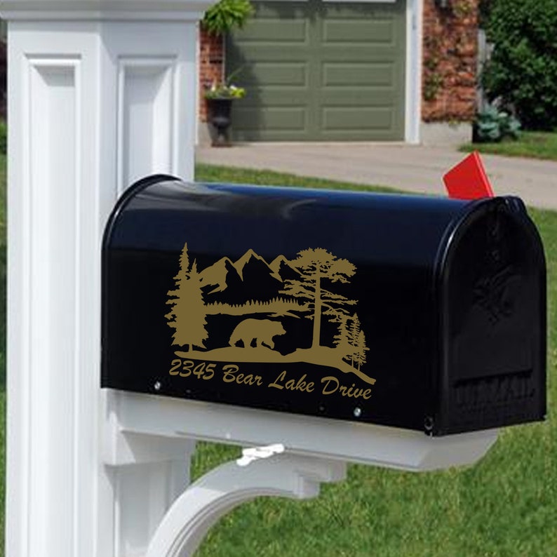 Mountain Bear Mailbox Decal Custom Address Decal Wildlife Etsy