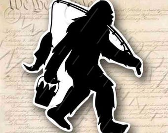 Bigfoot Fishing 4" Tall Sticker Sasquatch Funny Decal