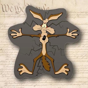Coyote Splat Cartoon Decal 4.5" Tall - Funny Window Sticker