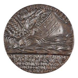 Antique Old World War One Sinking Of The Lusitania Commemorative Propaganda Medal