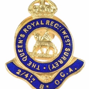 Kings Crown 2/4th Queens Royal West Surrey Rgt Alte Kameraden Emaille Anstecknadel