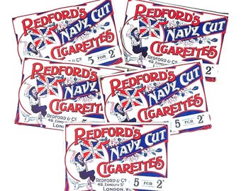 Cinco letreros de tiendas de papel y cigarrillos Redford & Co., Londres, principios del siglo XX, corte azul marino.