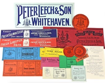 Collection Antique Early 1900's Peter Leech Whitehaven Labels Advertising Items