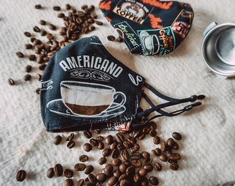 Coffee Theme Face Masks | Face Coverings | Breathable | Double Layered | Reversible