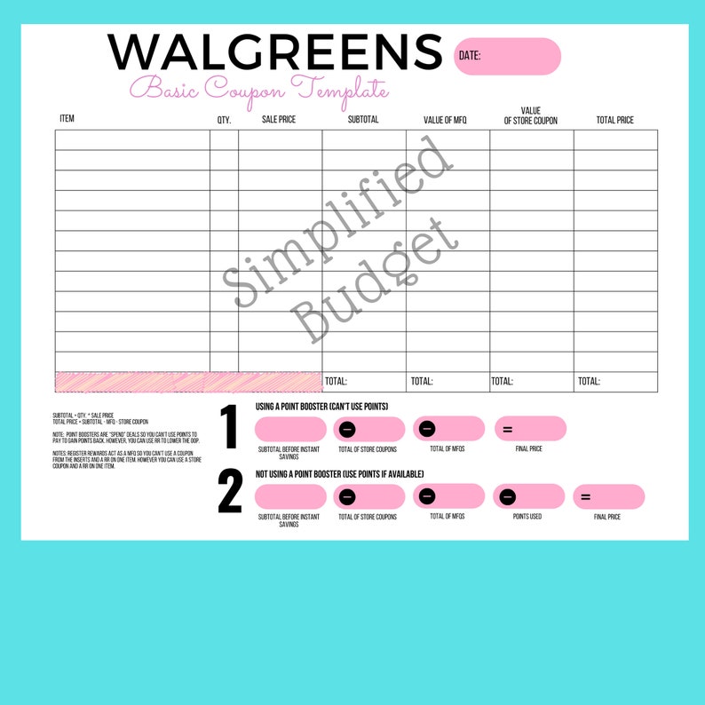 Walgreens Basic Coupon Template by Simplified Budget Etsy