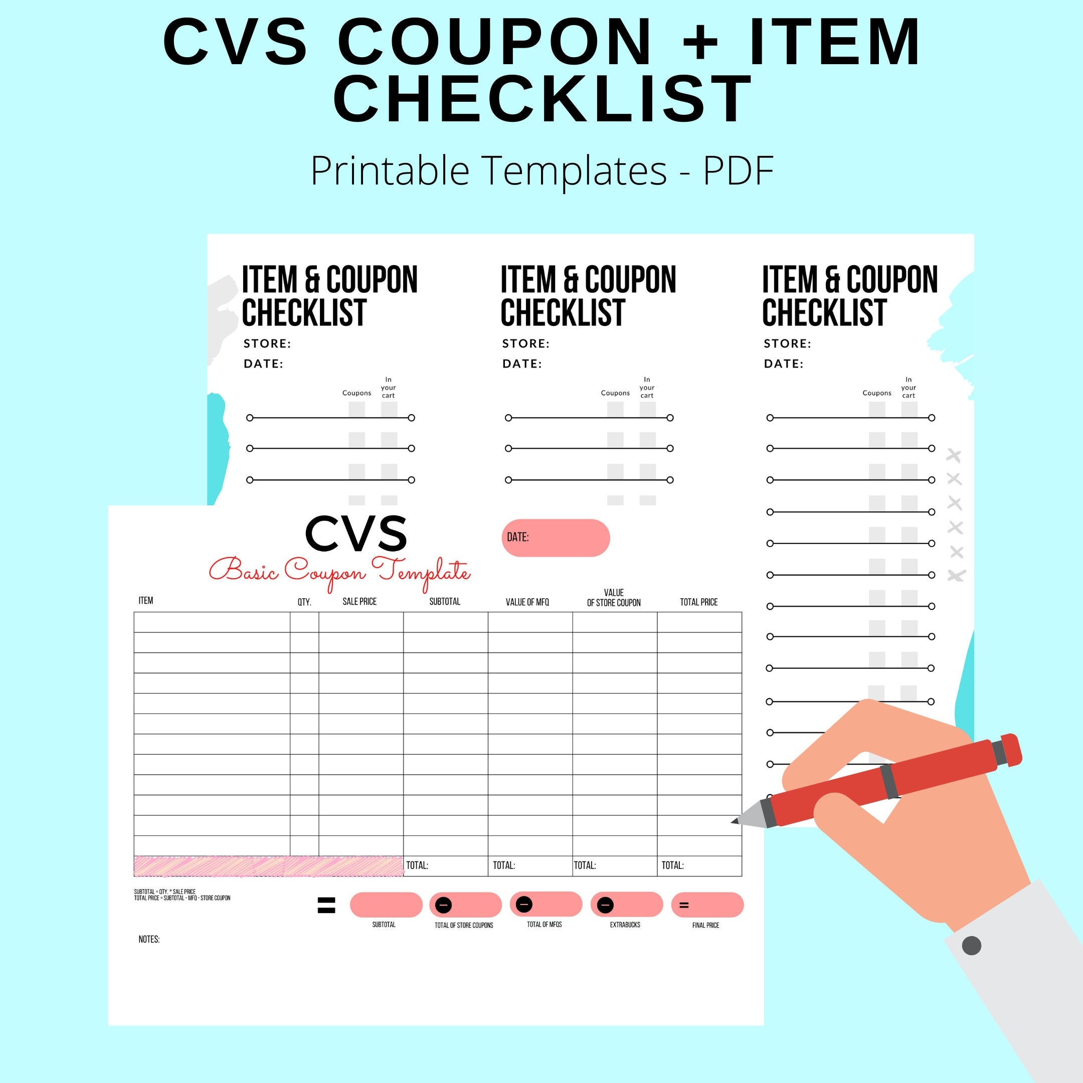 CVS Basic Coupon Template Item Coupon Checklist Bundle by Etsy