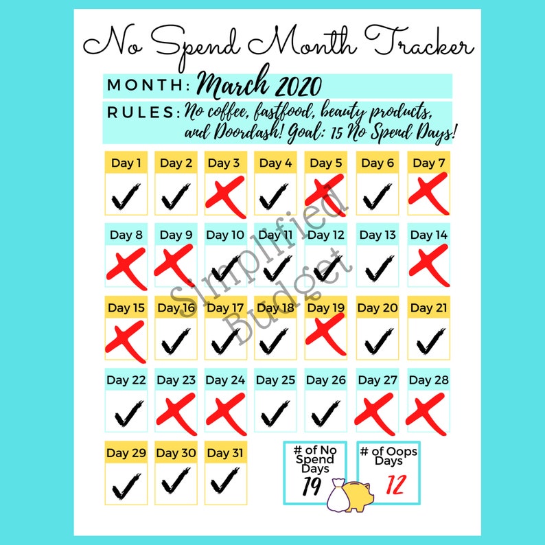 No Spend Month Template by Simplified Budget Etsy
