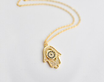 Micro Pave Charms Tiny Hamsa Pave Charms Cubic Zirconia Gold Hamsa Dainty Necklace Bridal Jewelry Clear Zirconia Charms