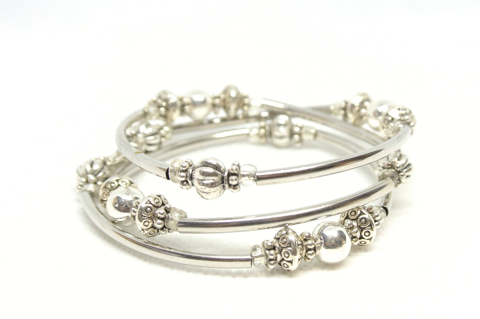 Silver Memory Wire Silver Plated Beaded Memory Wire Wrap Bracelet - Etsy