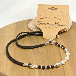 Beaded Leather Necklace, Beaded cord necklace, suede cord necklace, black suede cord necklace, beaded black cord necklace, Choker necklace