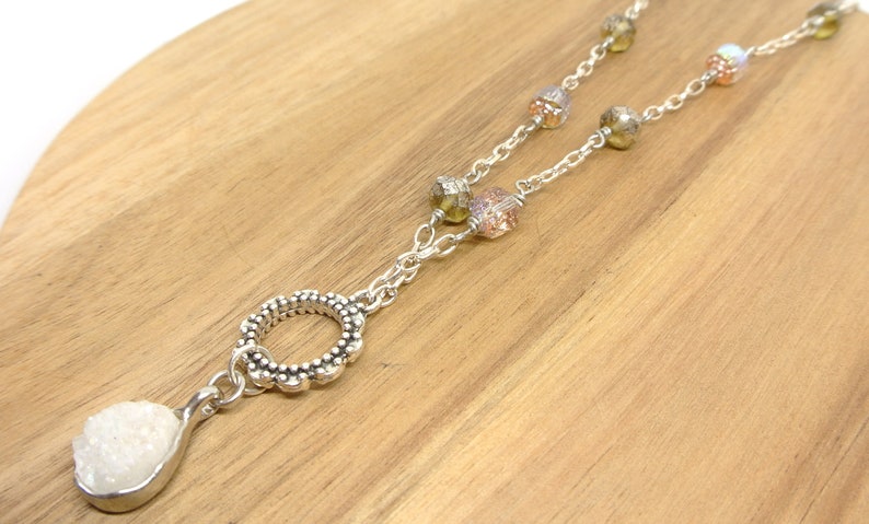 Crystal Pendant Beaded Necklace, Bead and Chain Necklace, Silver and Pink Beaded Necklace, Beaded Silver Pendant Chain Necklace image 6