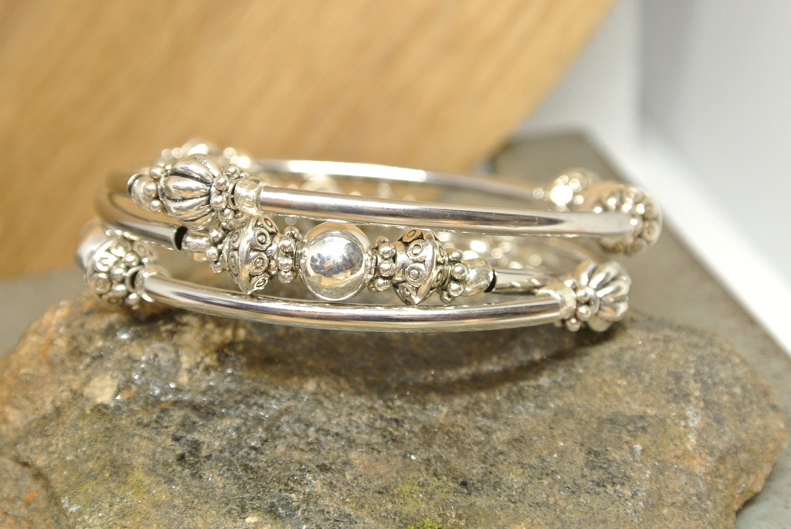 Silver Memory Wire Silver Plated Beaded Memory Wire Wrap Bracelet - Etsy