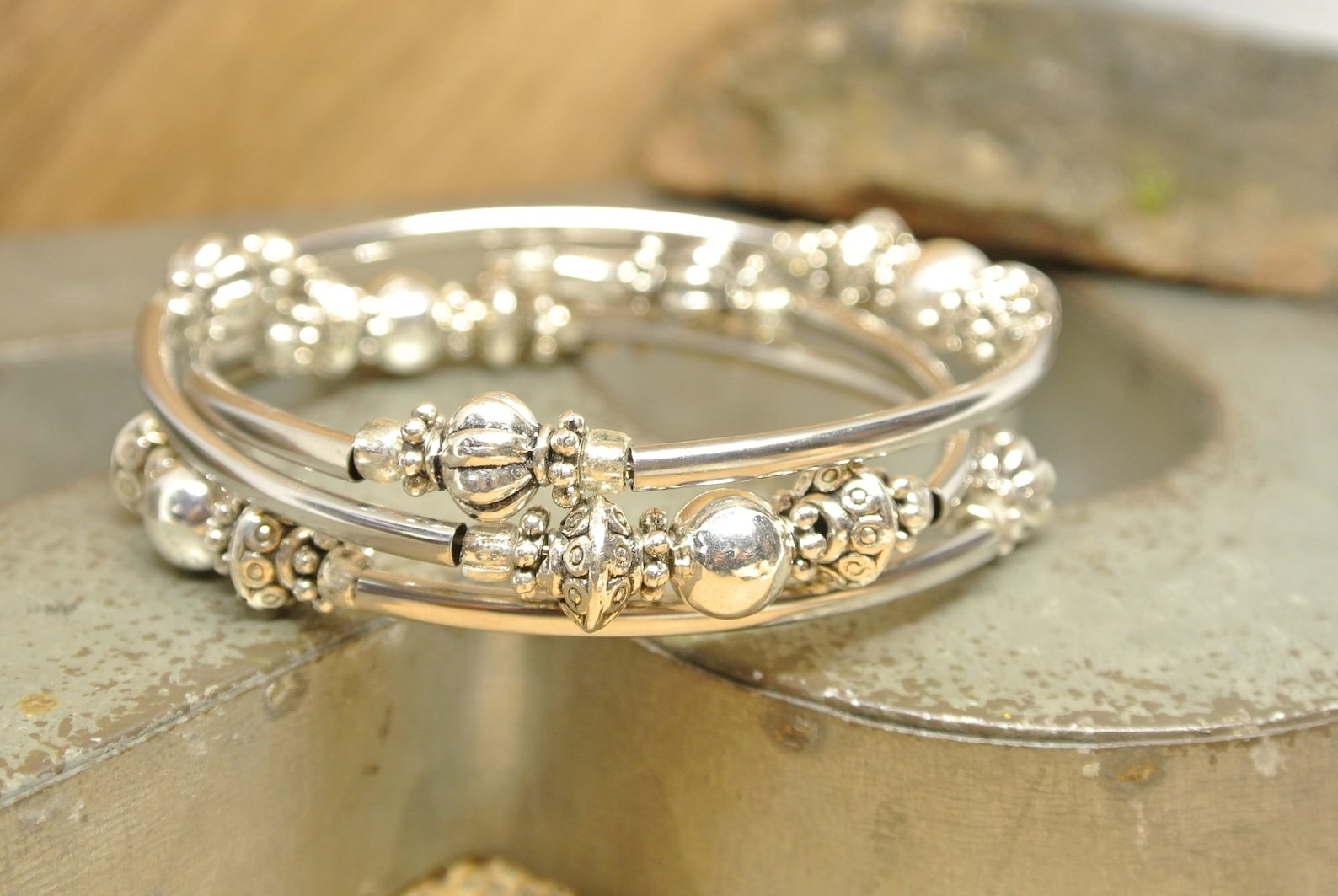 Silver Memory Wire Silver Plated Beaded Memory Wire Wrap Bracelet - Etsy