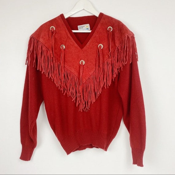 Vintage Pioneer Wear Fringe Suede Western Sweater