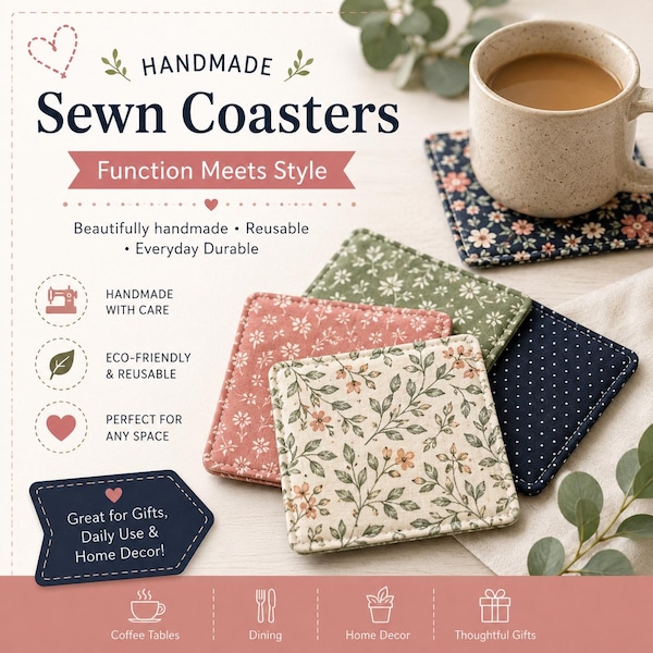 Beginner Sewing Pattern Bundle PDF, Coasters, Drawstring Bag & Reusable Snack Bag, Easy Sewing Tutorial