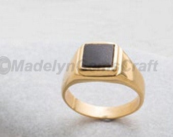 Mia Diamonds 925 Sterling Silver and 14k Yellow Gold Antiqued Onyx Ring 