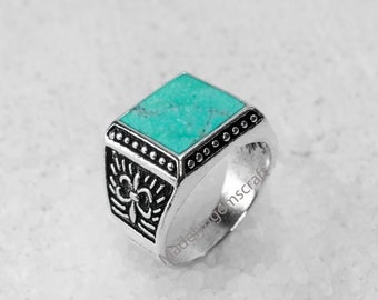 Turquoise Ring Sterling Silver, Men Gemstone Ring, Turquoise Rings For Men, Signet Ring Silver, Blue Turquoise Ring, #8 Turquoise Rings