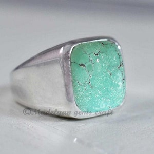 Tibetan Turquoise And Sterling Ring Anniversary Gifts For Men, Turquoise Rings For Men, 925 Silver Ring Men Huge Sterling Ring Unique Design