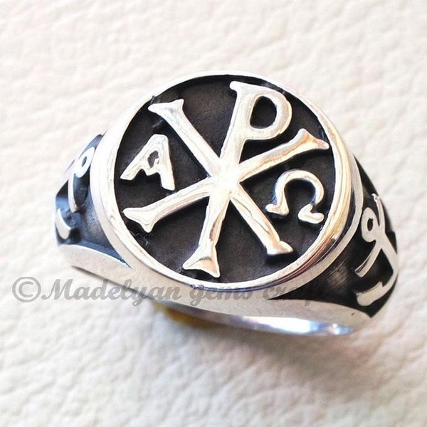 Chi Rho Ring, 925 Sterling Silver, Unique Silver Ring, Anchor Ring, Heavy Mens Ring, Signet Ring Men, Chi Rho Ring Men, Antique Silver Ring