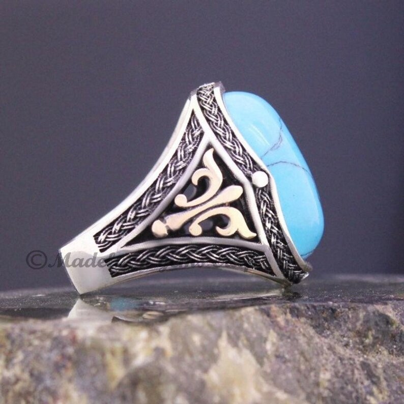 Tibetan Turquoise Ring Sterling Silver Signet Ring Men - Etsy