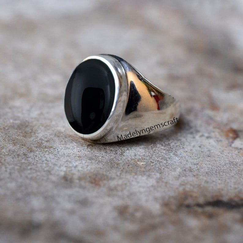 Black Stone Signet Ring Mens Solid 925 Silver Ring Mens - Etsy UK