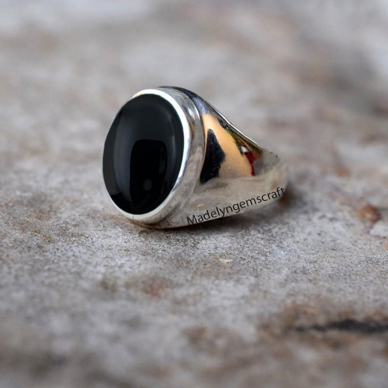 Black Stone Ring Mens Solid 925 Silver Ring Mens Etsy UK