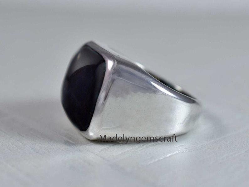 Black Onyx Signet Ring, Mens Signet Ring, 925 Silver Onyx Ring, Mens Vintage Ring, Cushion Signet Ring, Handmade Silver Ring, Mens Gifts image 4