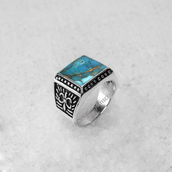 Chicotta Men's Sterling Silver Statement Ring with Large Antique Turquoise  Gemstone (8)|Amazon.com