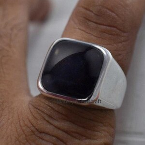 Black Onyx Signet Ring, Mens Signet Ring, 925 Silver Onyx Ring, Mens Vintage Ring, Cushion Signet Ring, Handmade Silver Ring, Mens Gifts image 2