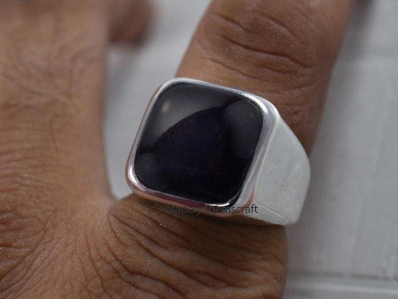 Black Onyx Signet Ring, Mens Signet Ring, 925 Silver Onyx Ring, Mens Vintage Ring, Cushion Signet Ring, Handmade Silver Ring, Mens Gifts image 2