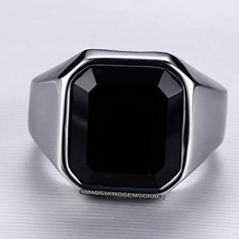 Genuine Black Onyx Mens Pinky Ring Handmade Silver Etsy