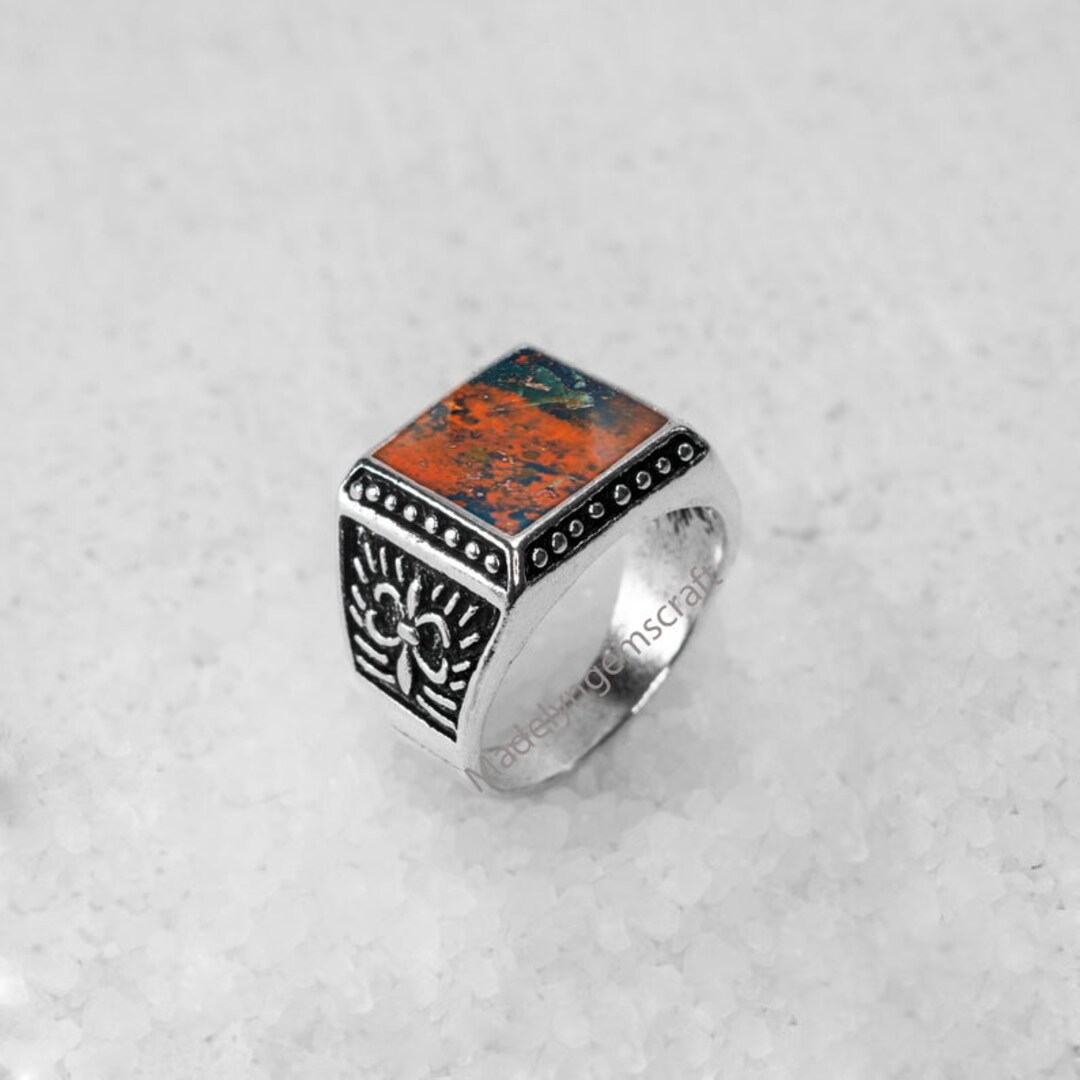 925 Sterling Silver Bloodstone Ring Mens Ring Black Etsy