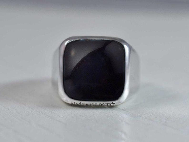 Black Onyx Signet Ring, Mens Signet Ring, 925 Silver Onyx Ring, Mens Vintage Ring, Cushion Signet Ring, Handmade Silver Ring, Mens Gifts image 3