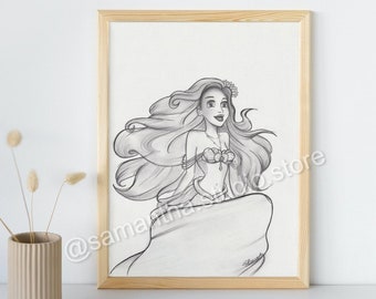 Ariel Singing (The Little Mermaid) - ORIGINAL Handmade Art Drawing