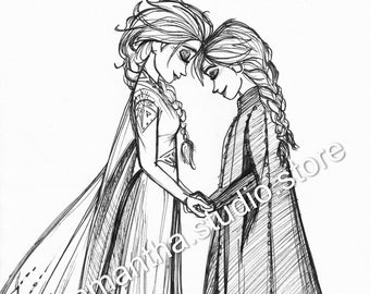 Sisters Anna and Elsa (Frozen Two) - INSTANT DOWNLOAD - Characters Printable Art Digital Download