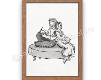 Belle & Adam Reading (Beauty and the Beast) - ORIGINAL Art Drawing