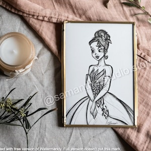 Tiana (Princess and the Frog) - ORIGINAL Art Ink Drawing