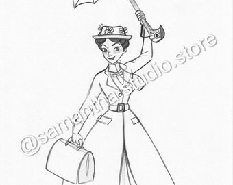 Mary Poppins - NATYCHMIASTOWE POBIERANIE - Postać do wydrukowania Sztuka cyfrowa do pobrania