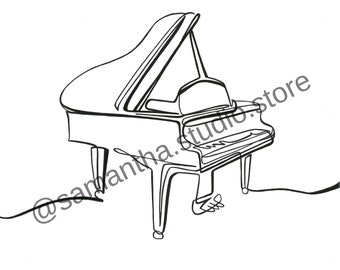 Desenho de piano - DOWNLOAD INSTANTÂNEO - Linha artística minimalista para impressão para músicos