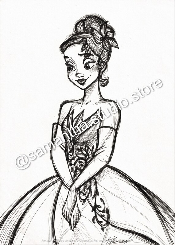 Tiana princess and the Frog ORIGINAL Art Ink Drawing - Etsy