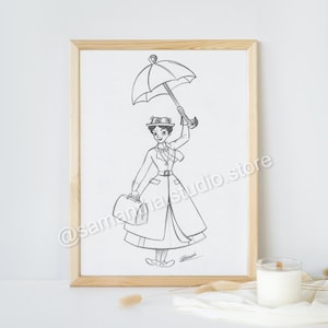 Mary Poppins - ORIGINAL Art Pencil Drawing